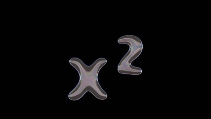 3D rendering of distorted transparent soap bubble in shape of symbol of superscript isolated on black background