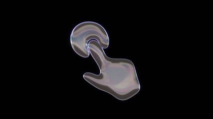 3D rendering of distorted transparent soap bubble in shape of symbol of tap isolated on black background