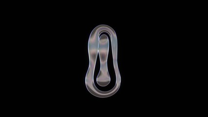 3D rendering of distorted transparent soap bubble in shape of symbol of thermometer full isolated on black background