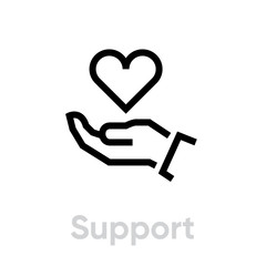 Support, Hand Holding Heart vector icon. Editable line illustration