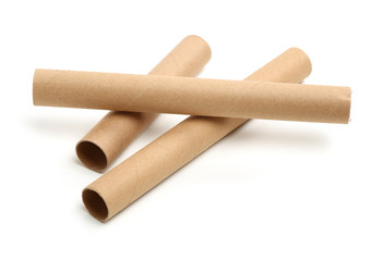 Brown paper roll on white background