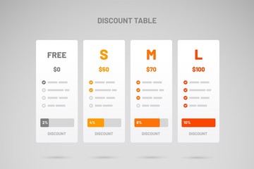 Pricing comparison table. Infographic design template for website or presentation.