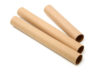 Brown paper roll on white background