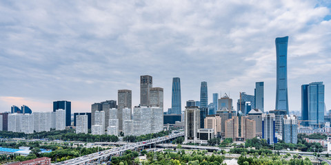 Fototapeta premium Sunny view of Beijing CBD skyline in china