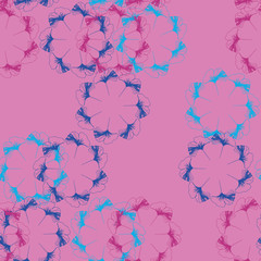 Vector seamless pattern ginko wax with blue and turquoise ginkgo leaves and pink background