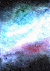 abstract watercolor illustration, space texture - nebula and stars