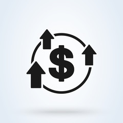 increase boost and heighten greenback dollar icon. vector Simple modern  design illustration.