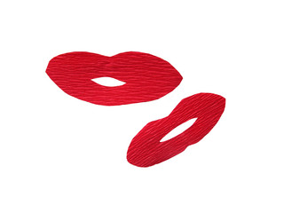 Kisses concept, isolated red paper lips on the white background, clipart