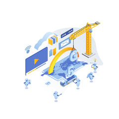 Isometric 5g internet banner. High speed mobile Internet. Data transfer.