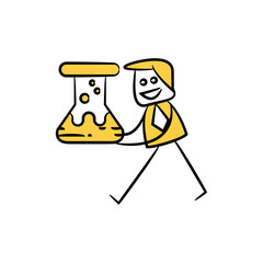 businessman walking and holding flask yellow stick figure and doodle man