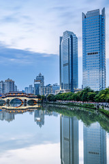 Fototapeta premium Night view of Anshun Bridge, Chengdu, Sichuan, China