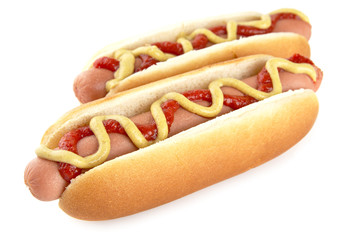 Hotdogs with mustard isolated on white