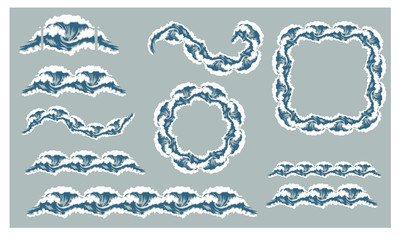 Sea waves sketch pattern. Ocean surf wave hand drawn horizontal seamless pattern illustration vector