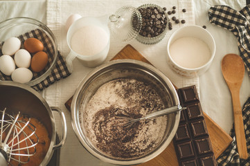 Ingredients for flour products or dessert. Cooking Cupcakes. Rural or rustic style
