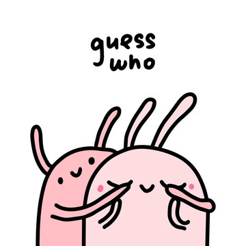 Guess Who Hand Drawn Vector Illustration In Cartoon Comic Style Couple Of Rabbits Together Playing