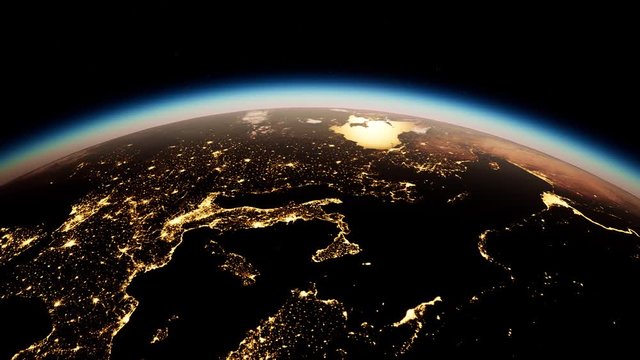 Space, Sun and planet Earth at Night