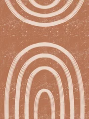 Selbstklebende Fototapeten Modern abstract art with geometric lines rainbows. Minimalist boho decor for printable. Hand drawn illustration in sand palette. Styled design for home decor.  © YulianaHoncharuk