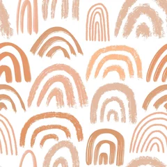 Deurstickers Regenboog Moderne hand getekende naadloze patroon. Diverse regenbogen in zandpalet. Trendy illustratie voor het bedrukken van textiel, inpakpapier, posters, omslagen, notitieboekjes.