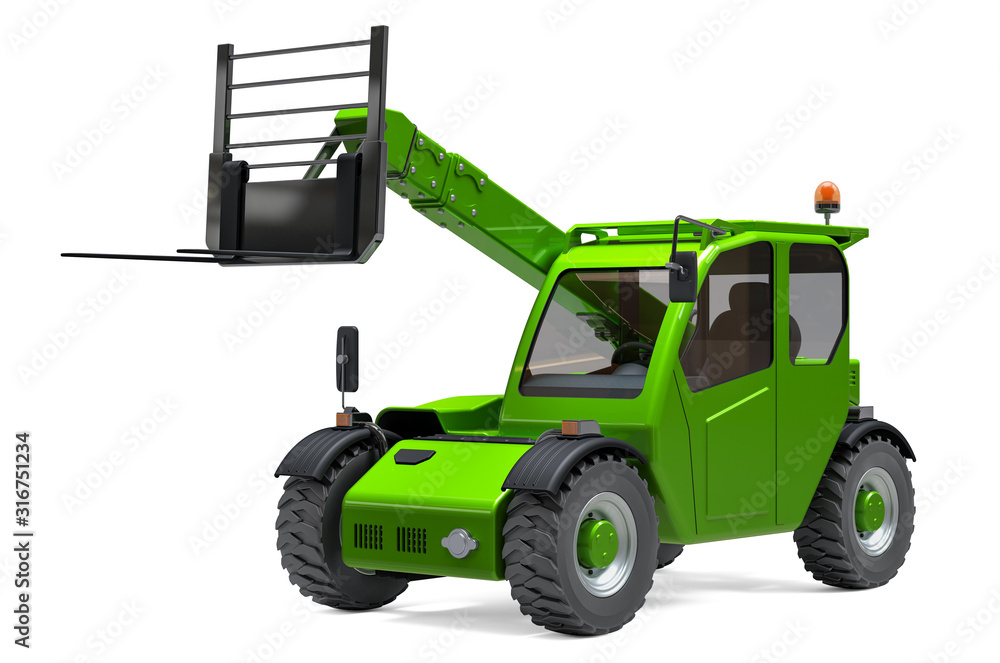Poster telescopic handler, telehandler. 3d rendering
