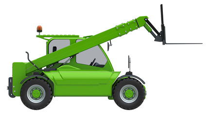 Telescopic handler, side view. 3D rendering