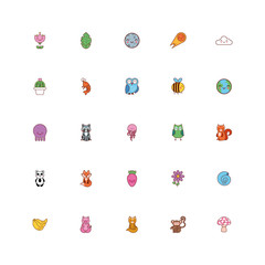 Fototapeta premium bundle of animals and nature kawaii icons