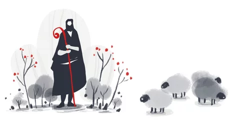 Fotobehang Shepherds. White background used for media design. It is an illustration style. © Sansert