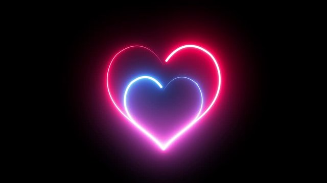 Bright glowing neon valentines love heart symbol animation. 3D Rendering