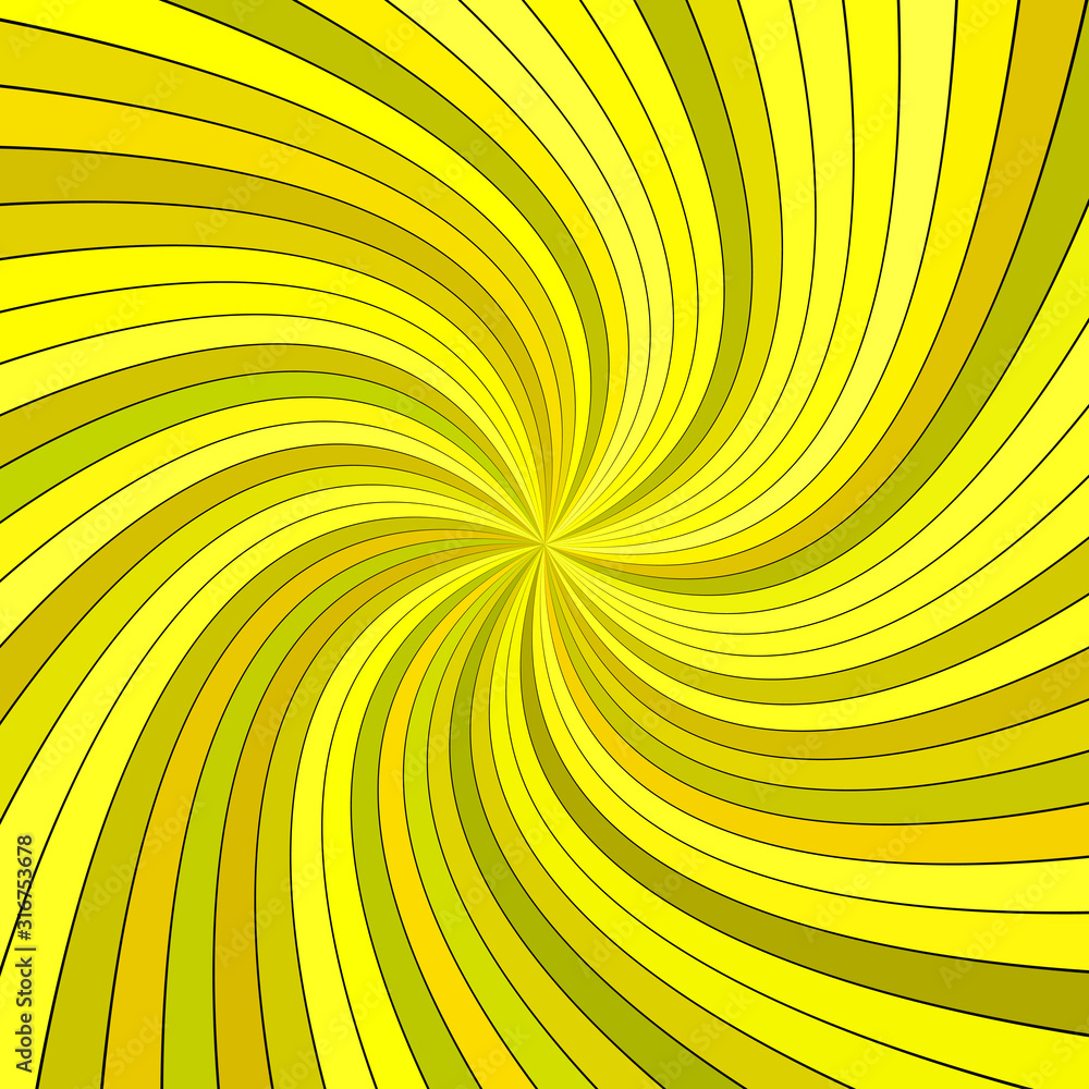 Poster yellow abstract psychedelic striped swirl background design - vector illustration from curved rays
