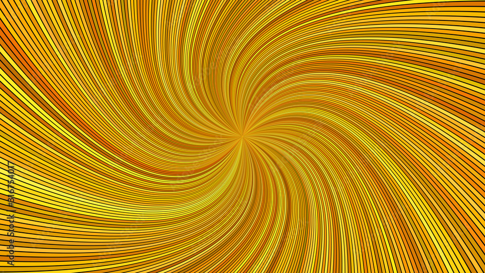 Poster orange abstract psychedelic spiral background - vector graphic design from curved rays