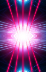 Obraz premium Modern abstract neon background. Blue and pink neon light, rays, lines, abstract light. Empty background, scene, poster. Light tunnel.