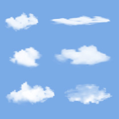 Naklejka na ściany i meble Set of realistic vector clouds. Isolated on blue background cumulus clouds. Vector illustration.