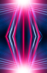 Modern abstract neon background. Blue and pink neon light, rays, lines, abstract light. Empty background, scene, poster. Light tunnel.