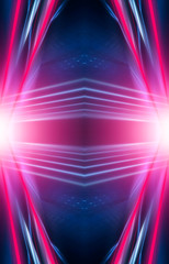 Modern abstract neon background. Blue and pink neon light, rays, lines, abstract light. Empty background, scene, poster. Light tunnel.