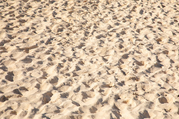 Fine sand texture - Sandy sunny beach for background - Top view - Full frame shot - Close-up sun sand texture on beach in summer – travel holiday vacation Close up