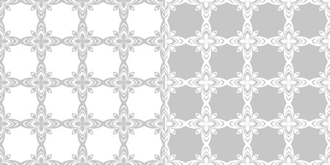 Floral seamless patterns. Gray and white backgrounds compilation