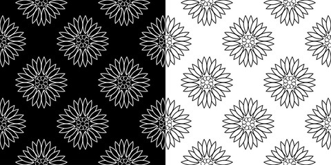 Floral seamless patterns. Black and white monochrome design compilation