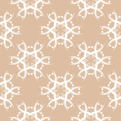 Floral seamless background. White flower pattern on beige backdrop