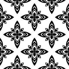 Floral seamless pattern. Black and white background