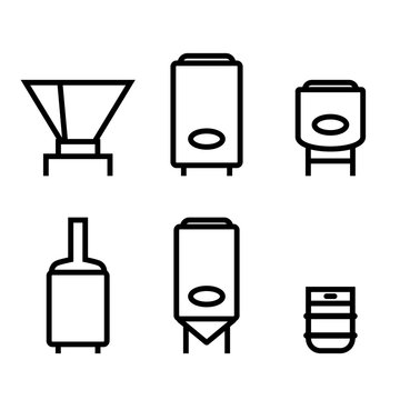 Brewery equipment icon set. Clipart image isolated on white background