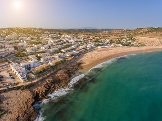 Fototapeta na wymiar Aerial. Portuguese village in the south Luz, Lagos region. Algarve, Portugal