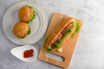 Appetizers with hamburgers and hotdog