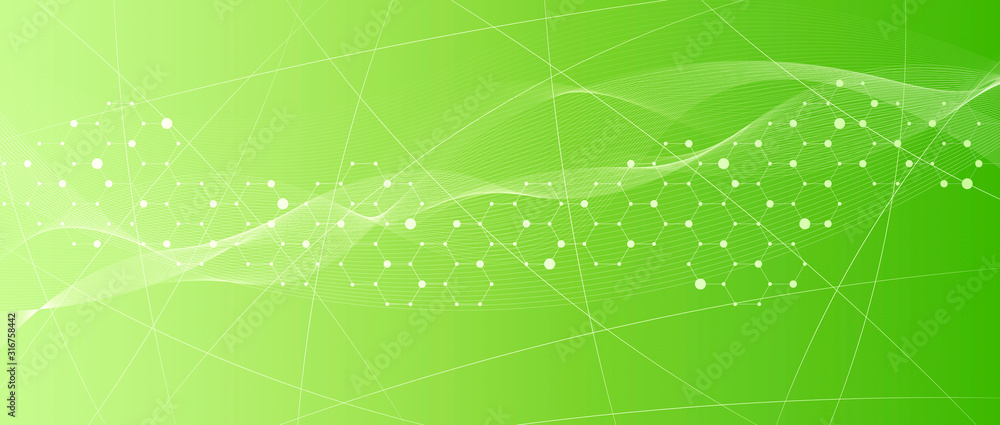 Poster modern green futuristic background of the scientific hexagonal pattern