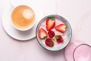 dessert with strawberries and cream