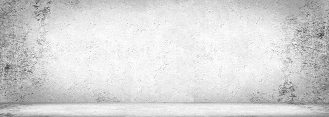 Wall texture Concrete floor panorama cement floor and wall backgrounds, room for display products. 