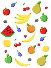 Illustrations of fruits and berries on white background. Nutritionist's recommendations
