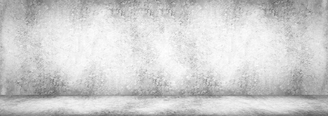 Wall texture Concrete floor panorama cement floor and wall backgrounds, room for display products. 