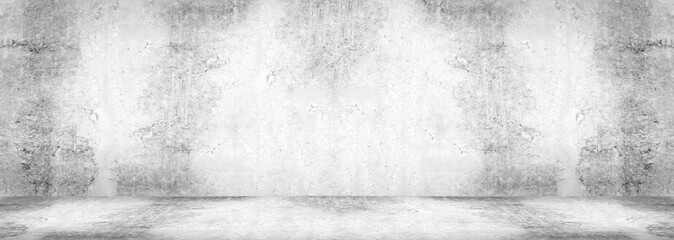 Wall texture Concrete floor panorama cement floor and wall backgrounds, room for display products. 