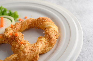 Appetizers of Pretzel on white dish