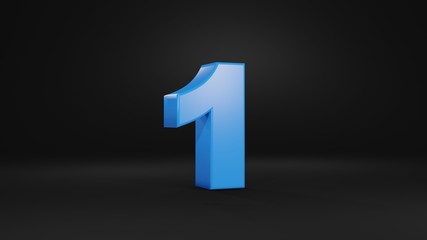 Number 1 in blue on black background, 3D illustration