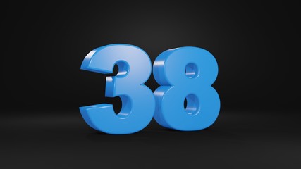 Number 38 in blue on black background, 3D illustration